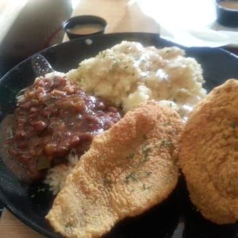 Cafe Le Rue - Fried catfish with red beans and rice and creamy grits off the chain good - Cajun/Creole Near Me - Columbus, Georgia