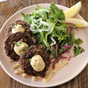 Blossom and Root Kitchen - Crabcakes weren't for me. Loved the crunchy outside but was too wet and mushy inside - Vegan Near Me - Danville, California Blossom and Root Kitchen - Crabcakes weren't for me. Loved the crunchy outside but was too wet and mushy inside - Vegan Near Me - Danville, California
