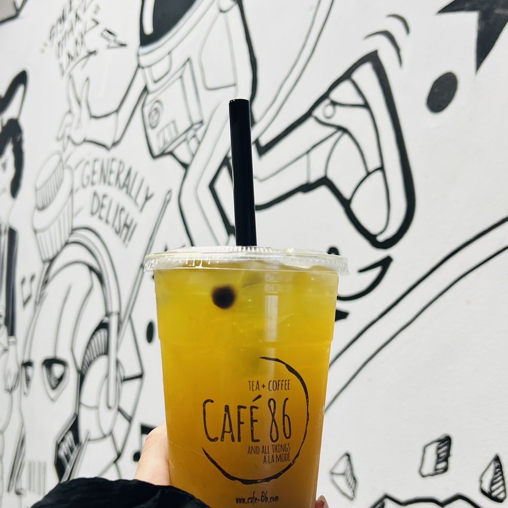 Cafe 86 - Peach Mango Green Tea with Boba - Cafes Near Me - Northridge, California Cafe 86 - Peach Mango Green Tea with Boba - Cafes Near Me - Northridge, California