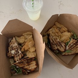 Paninis (mushroom panini and tuna salad) and a lemonade