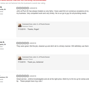 Plumb Doctor - Additional Plumb Doctor reviews under Yelp's "not recommended reviews" section. - Plumbing Near Me - Indianapolis, Indiana