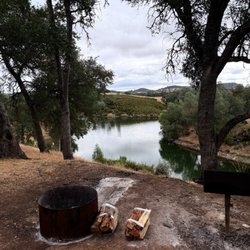 Quiet campsite surrounded by oak trees