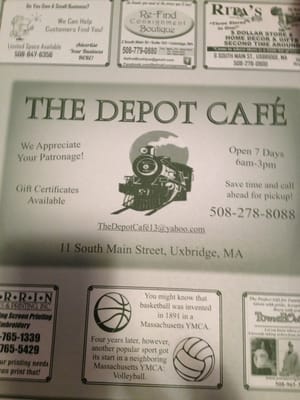Menu photo 5 Depot Cafe Uxbridge, MA