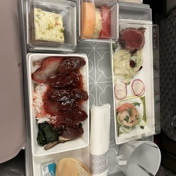 EVA Air - Pork and rice - Airlines Near Me - Houston, Texas