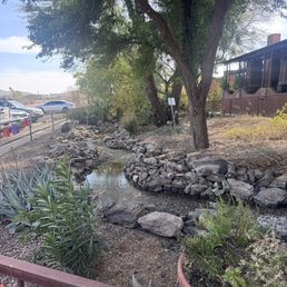 Stream in front of restaurant