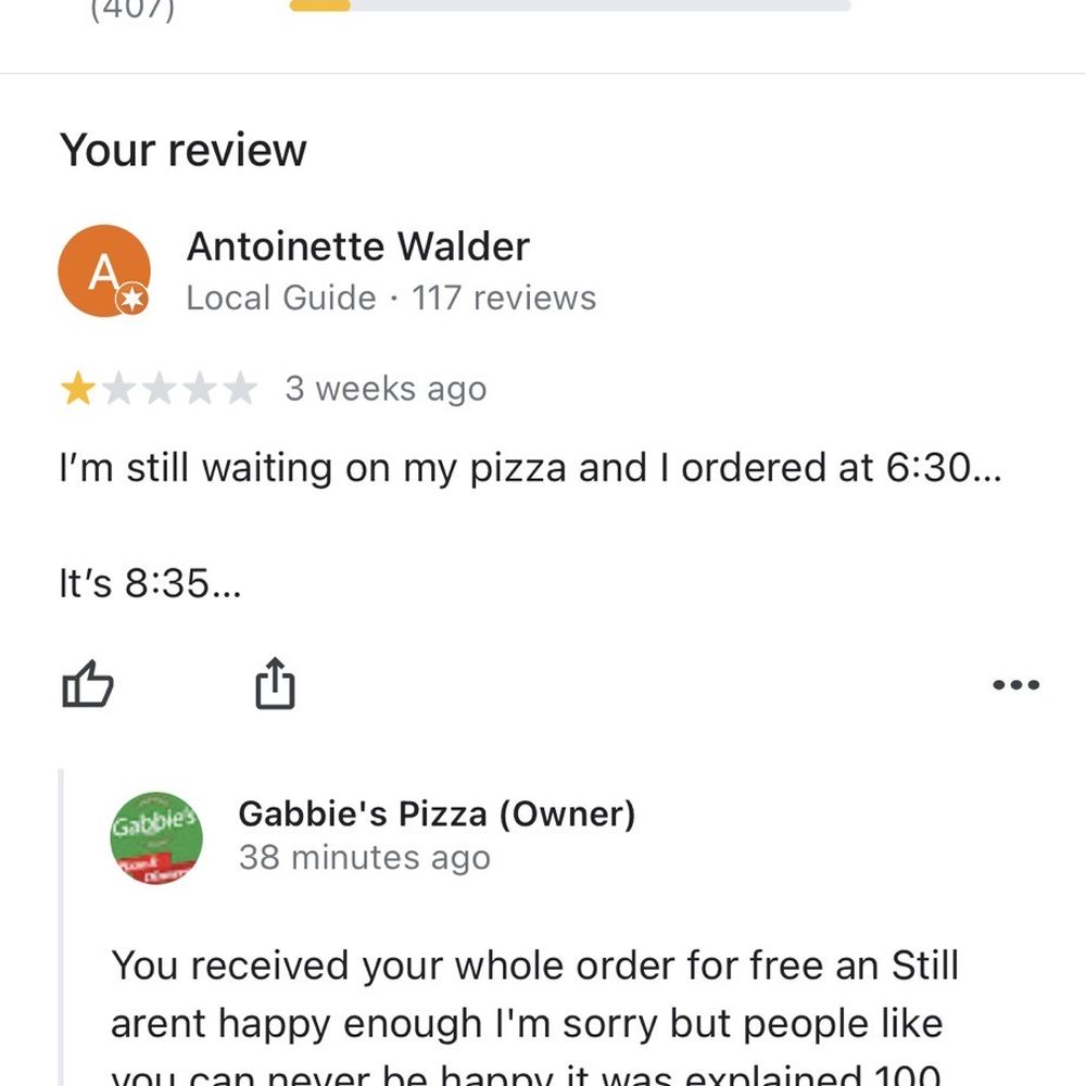 Gabbies Pizza - A reply from the owner on Google reviews - Pizza Near Me - Port Orange, Florida