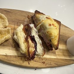 Chop Shop Park City - "Le Croque 8 Tomato Soup" baked ham & cheese with tomato soup.