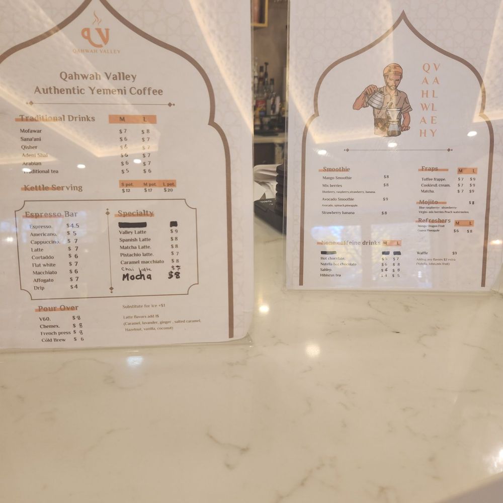 Qahwah Valley - Menu during soft opening, great variety and some really unique offerings - Coffee & Tea Near Me - New York, New York