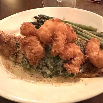 Whiskey & Vine - Blackened fish with fried shrimp and asparagus. - Jazz & Blues Near Me - Lafayette, Louisiana Whiskey & Vine - Blackened fish with fried shrimp and asparagus. - Jazz & Blues Near Me - Lafayette, Louisiana