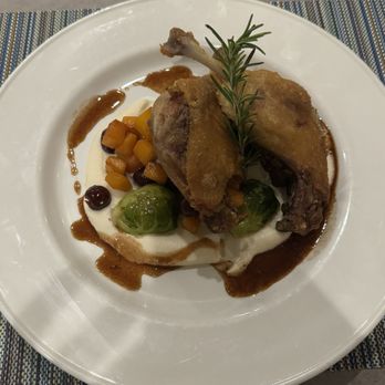 Tisza Bistro - DUCK LEG CONFIT celery root purée, caramelized vegetables, griottes, duck jus - Modern European Near Me - Healdsburg, California Tisza Bistro - DUCK LEG CONFIT celery root purée, caramelized vegetables, griottes, duck jus - Modern European Near Me - Healdsburg, California
