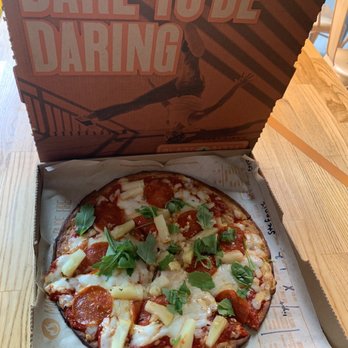 Blaze Pizza - Keto crust with pepperoni, pineapple, chopped garlic, and arugula. - Salad Near Me - Ontario, California