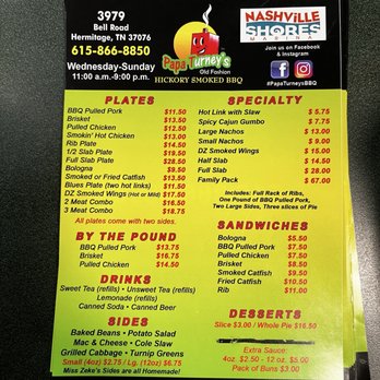 Papa Turney's - Menu - Barbeque Near Me - Hermitage, Tennessee