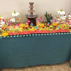 Fruit table with chocolate fountain.