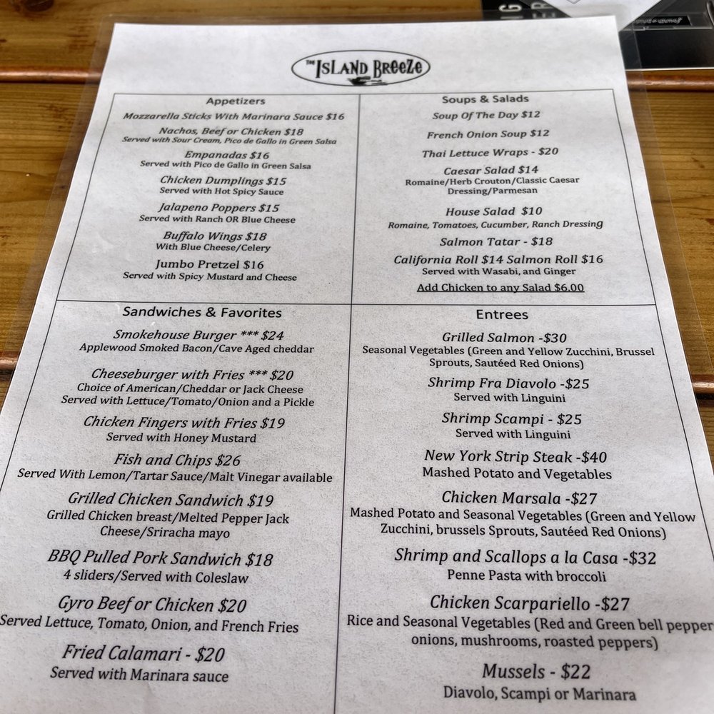 Island Breeze - Food menu - Seafood Near Me - Cherry Grove, New York