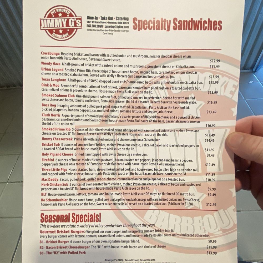 Jimmy G's BBQ - Menu - Barbeque Near Me - Fremont, Ohio Jimmy G's BBQ - Menu - Barbeque Near Me - Fremont, Ohio