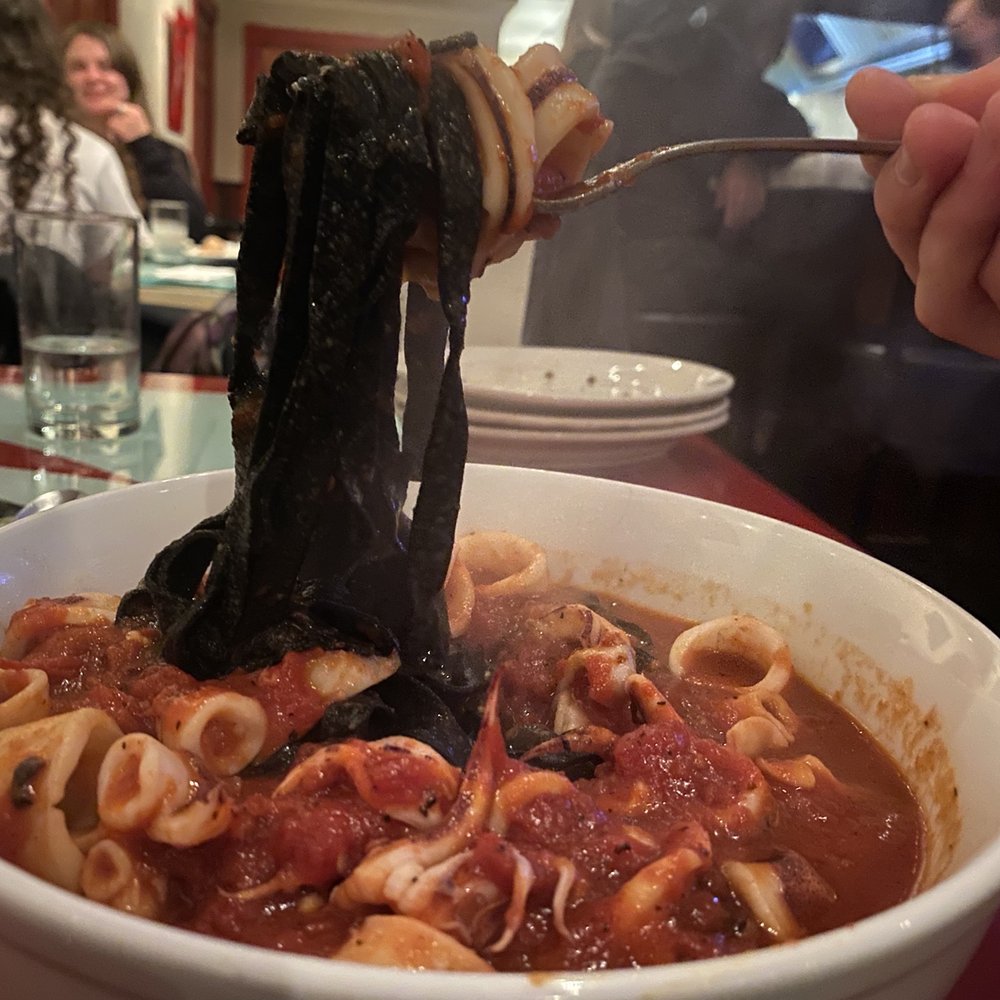 Dinamo - Squid Ink Fettuccine w/ Calamari Napoletana  The absolute best dish in town!!! - Seafood Near Me - Richmond, Virginia