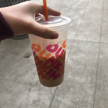 Dunkin' - Medium iced latte with less ice looks like this?! What a joke. No I didn't drink it already haha - Donuts Near Me - Pasadena, California