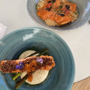 Hau Tree - Crab Ravioli and Glazed King Salmon - Seafood Near Me - Honolulu, Hawaii Hau Tree - Crab Ravioli and Glazed King Salmon - Seafood Near Me - Honolulu, Hawaii
