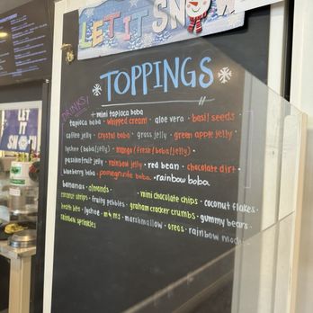 Let It Snow - Toppings menu - Shaved Snow Near Me - Tacoma, Washington Let It Snow - Toppings menu - Shaved Snow Near Me - Tacoma, Washington