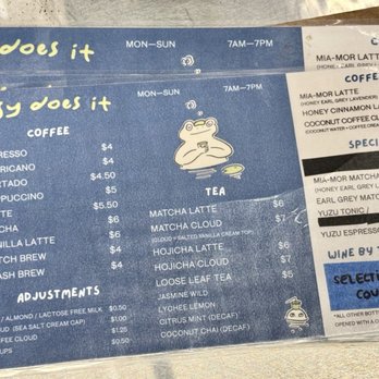 Easy Does It - Menu (July 2026) - Coffee & Tea Near Me - San Diego, California