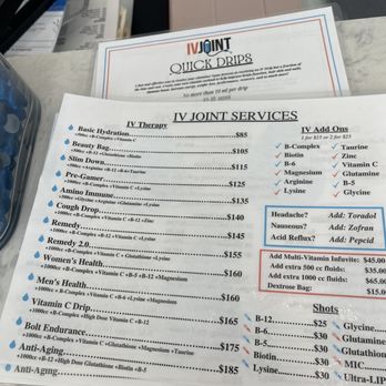 IV Joint - Treatment menu - IV Hydration Near Me - Tampa, Florida