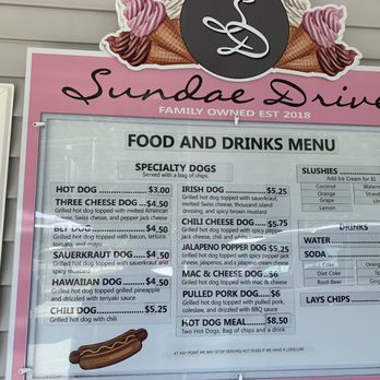 Sundae Drive - the menu and prices for the food and drinks menu - Hot Dogs Near Me - Brookline, New Hampshire