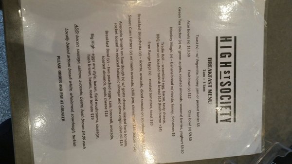 Menu photo 1 High St Society Randwick, NSW Menu photo 1 High St Society Randwick, NSW