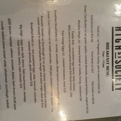 High St Society - Menu