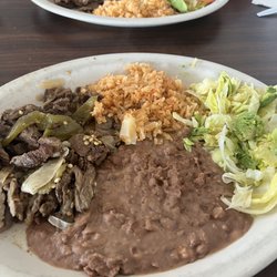 Mary's Cafe - Fajita plate, comes with beans, rice, salad, and tortillas!