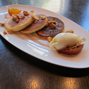 Prospect - Peaches & Cream Pancakes - Cream Cheese Pancakes, Peach Syrup, Bruléed Peaches, Whipped Mascarpone, Honeycomb - New American Near Me - San Francisco, California Prospect - Peaches & Cream Pancakes - Cream Cheese Pancakes, Peach Syrup, Bruléed Peaches, Whipped Mascarpone, Honeycomb - New American Near Me - San Francisco, California