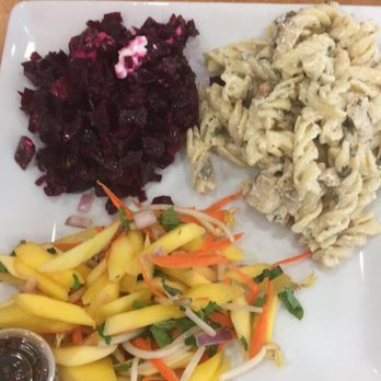 Bagels on Greene - Beet salad, creamy chicken pasta salad, and mango cilantro salad with a soy dressing. Very yummy - Bagels Near Me - Montreal, Quebec