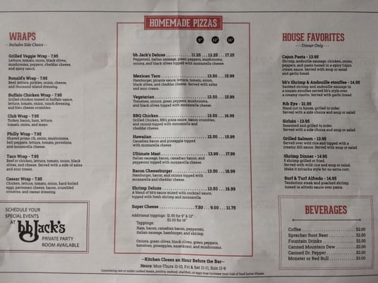 Menu photo 1 BB Jack's DeForest, WI
