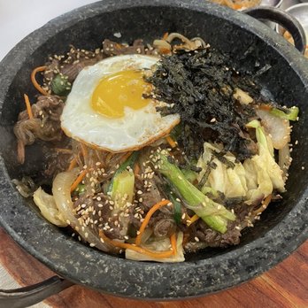 Rice Meats Soup - 13. Beef Hot Stone Bibimbap - Asian Fusion Near Me - Buena Park, California Rice Meats Soup - 13. Beef Hot Stone Bibimbap - Asian Fusion Near Me - Buena Park, California