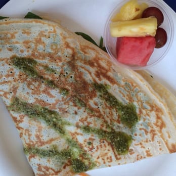 Crepe & Tea Bar - Chicken pesto crepe with fruit side - New American Near Me - Newark, California Crepe & Tea Bar - Chicken pesto crepe with fruit side - New American Near Me - Newark, California