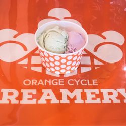 Orange Cycle Creamery - Pistachio and Huckleberry