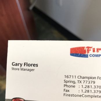 Firestone Complete Auto Care - His business card - Tires Near Me - Spring, Texas