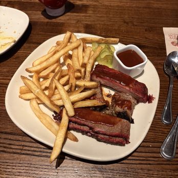 Jack Stack Barbecue - Freight House - Half of the KC Combo 3 Meats Dinner - ribs, burnt ends, brisket with fries - Barbeque Near Me - Kansas City, Missouri Jack Stack Barbecue - Freight House - Half of the KC Combo 3 Meats Dinner - ribs, burnt ends, brisket with fries - Barbeque Near Me - Kansas City, Missouri