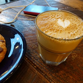 chocolate and coconut cookie, and latte
