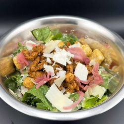 Dreadnought Brewing - Romaine, cucumber, Grape-Nuts, chèvre, and pickled red onion, served with house vinaigrette. Fresh, crunchy, tangy salad with creamy chèvre