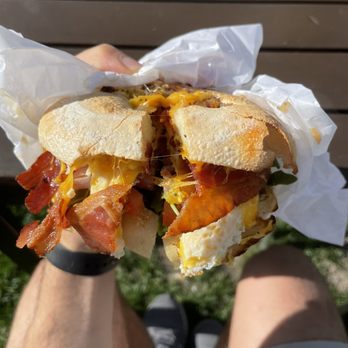 The Bagel Project - The egg sandwich, with "the works" (adds pesto, tomatoes and red onion) - Bagels Near Me - Salt Lake City, Utah The Bagel Project - The egg sandwich, with "the works" (adds pesto, tomatoes and red onion) - Bagels Near Me - Salt Lake City, Utah
