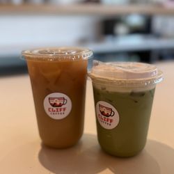 Cliff Coffee - 1. Cold brew w/ SF vanilla splash whole milk 2. Strawberry cold foam matcha