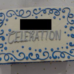 Elé Cake Company - Large cake with Celebration spelled wrong.