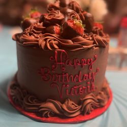 Betty Jane's Bakeshoppe - Chocolate cake with chocolate ganache filling, chocolate buttercream, with chocolate covered strawberries!