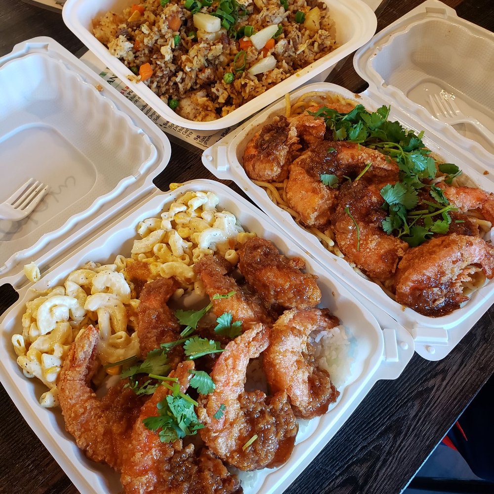 Ohana Cravings - Oahu Plate, Garlic Noodles w Garlic Shrimp, Ribeye Beef Fried Rice - Hawaiian Near Me - Riverside, California