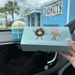 Sugar free triple scoop caramel cashew ice cream and single donut box.