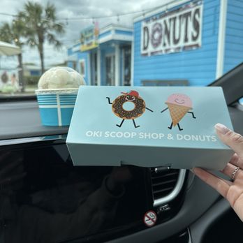 OKI Scoop Shop And Donuts - Sugar free triple scoop caramel cashew ice cream and single donut box. - Ice Cream & Frozen Yogurt Near Me - Oak Island, North Carolina
