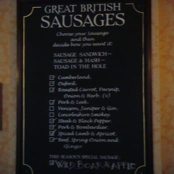 Woodins Shades - the oresome and unique sausage menu at Woodins Shades - Pubs Near Me - London, XGL Woodins Shades - the oresome and unique sausage menu at Woodins Shades - Pubs Near Me - London, XGL