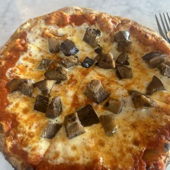 Pizza by Elizabeths - Personally designed pizza with honey wheat crust, mozzarella cheese, organic sauce, and sautéed eggplant. - Pizza Near Me - Wilmington, Delaware