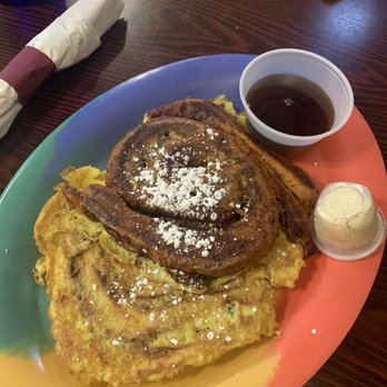 Jan's Place - Cinnamon bun French toast combo with eggs and sausage - Breakfast & Brunch Near Me - Jensen Beach, Florida Jan's Place - Cinnamon bun French toast combo with eggs and sausage - Breakfast & Brunch Near Me - Jensen Beach, Florida