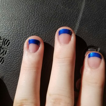 Sugar Nails - Crooked lines and the one finger is super dark. - Nail Salons Near Me - Los Angeles, California Sugar Nails - Crooked lines and the one finger is super dark. - Nail Salons Near Me - Los Angeles, California